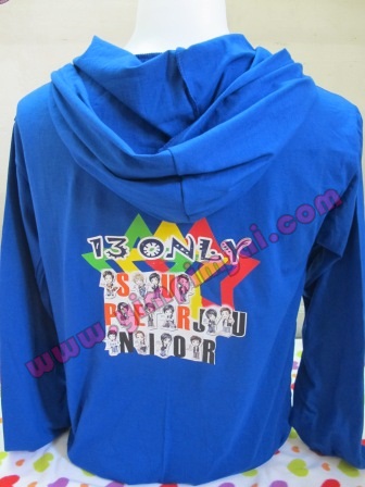 เสื้อฮู้ดแขนยาวสีน้ำเงิน ซิปสีขาว