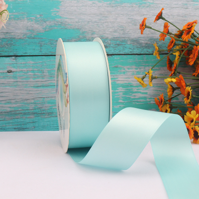 ริบบิ้นผ้าซาติน 2 หน้า สีฟ้าทิฟฟานี่ 50 หลา (Tiffany Blue )# WX020