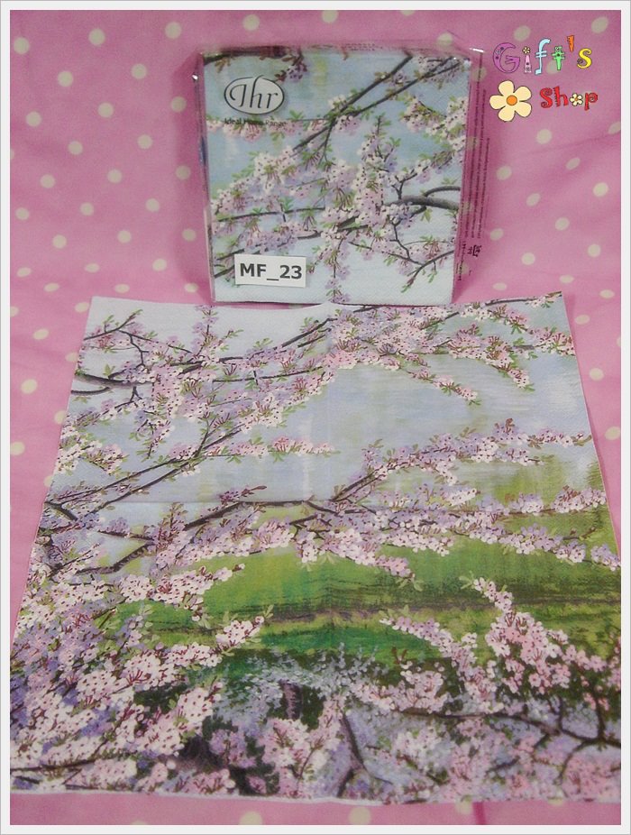 กระดาษแนปกิ้น ลายดอกซากุระ พื้นหลังสีเขียว ฟ้าอ่อน