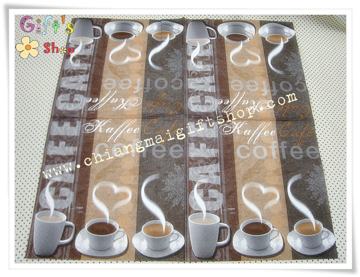 กระดาษแนปกิ้น ลายแก้วกาแฟ พื้นหลังสีน้ำตาล coffee