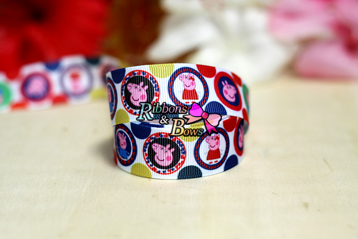 ริบบิ้นผ้าพิมพ์ลาย หมูน้อย กว้าง 22 mm #PP09