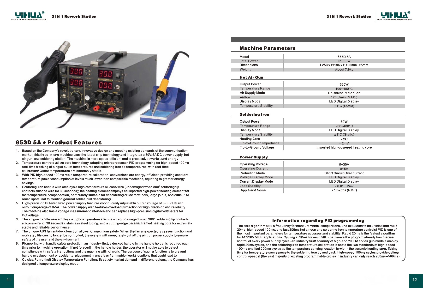 YIHUA 853D 30V 5A เครื่องเป่าลมร้อน+หัวแร้งบัดกรี+ซัพพลาย 3 in 1
