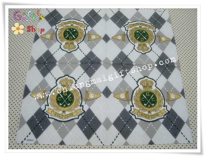 กระดาษแนปกิ้น ลาย Golf Club พื้นสีขาวเทา