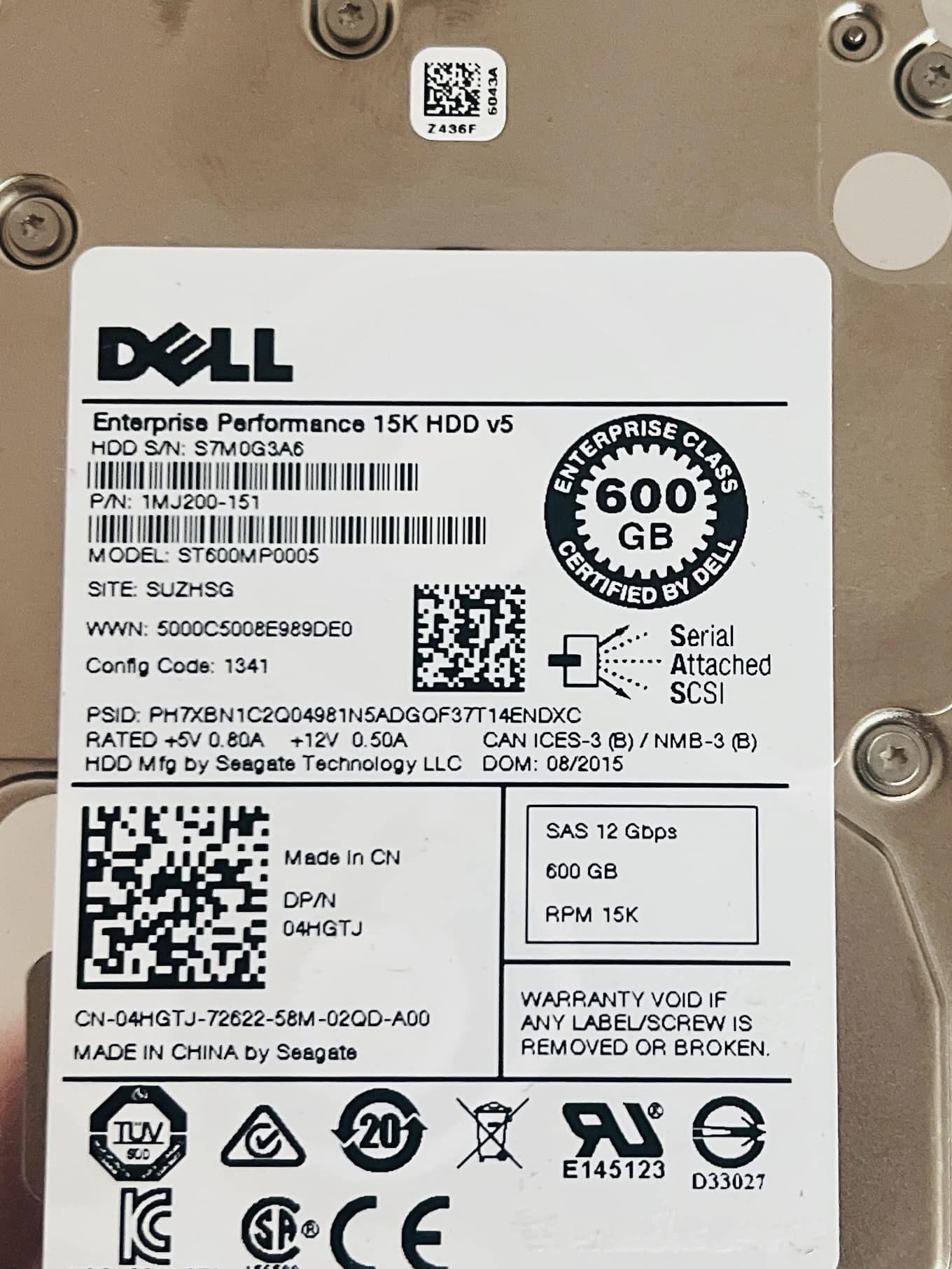 hdd sas 600gb 15k 12g ฮาร์ดดิสเซิร์ฟเวอร์เดลมือสองพร้อมใช้งาน