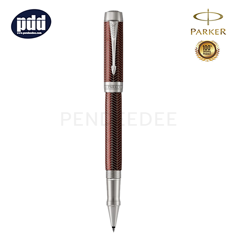 PARKER ปากกาโรลเลอร์บอล ป๊ากเกอร์ ดูโอโฟลด์ เพรสทิจ สีแดงเบอร์กันดี เชฟรอน คลิปเงิน PARKER Duofold Prestige Burgundy Chevron CT Rollerball Pen