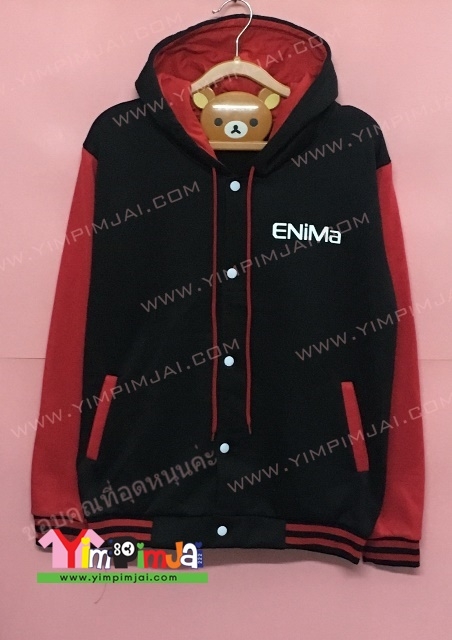 เสื้อฮู้ดเบสบอลดำแดง สกรีน party time studio