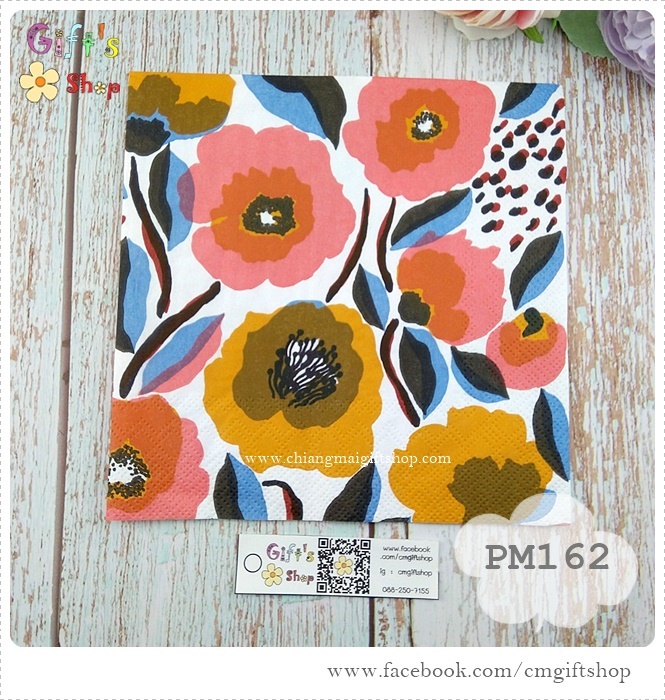 กระดาษแนปกิ้นยุโรป, ลายดอกไม้, ลาย ROSARIUM white rose, ลายของ marimekko, ลายดอกไม้สีส้ม, ลายดอกไม้สีชมพูเข้ม, พื้นหลังสีขาว