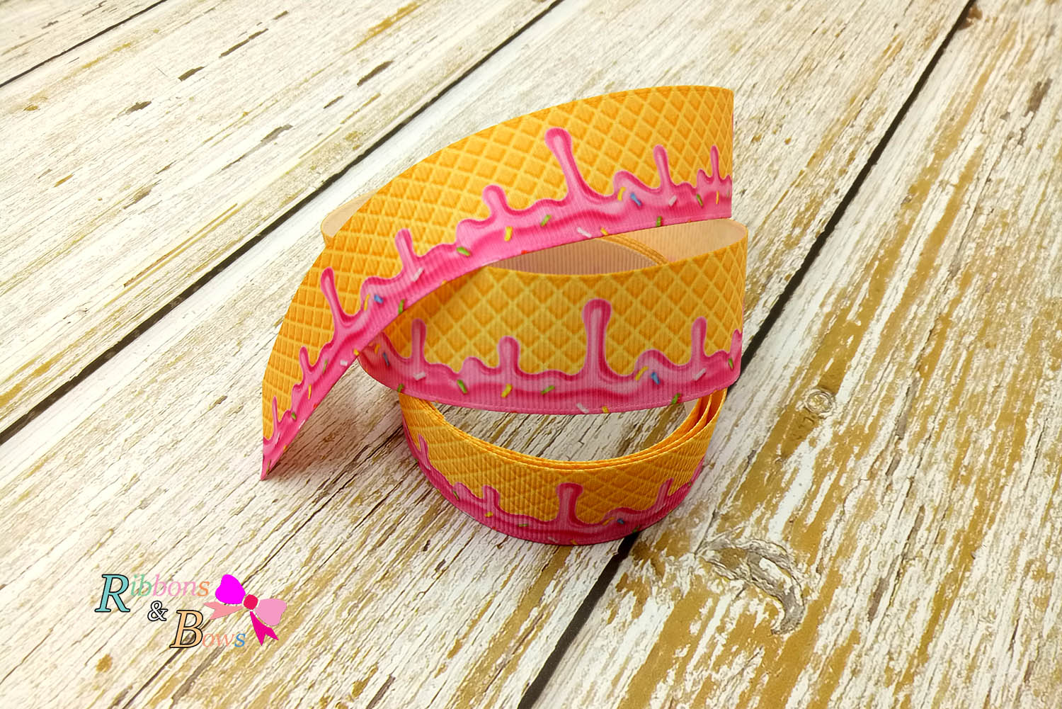 ริบบิ้นผ้าพิมพ์ลาย ไอศครีม กว้าง 25 mm #FF46