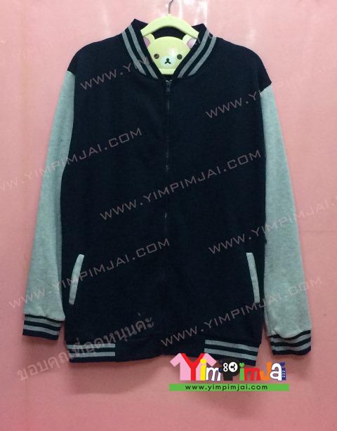 เสื้อกันหนาว เบสบอล สีดำ แขนยาวเทา ลายตามสั่ง เสื้อห้อง เสื้อรุ่น Bangkok Mitsubishi UFJ Lease Co Ltd