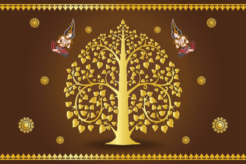 วอลเปเปอร์ติดผนัง ภาพต้นโพธิ์ สั่งทำตามขนาดที่ต้องการ สีดำ/น้ำเงิน/ฟ้า/น้ำตาล/เหลืองทอง/เขียว/เทา/แดง/ขาว CW-BDT2025-007