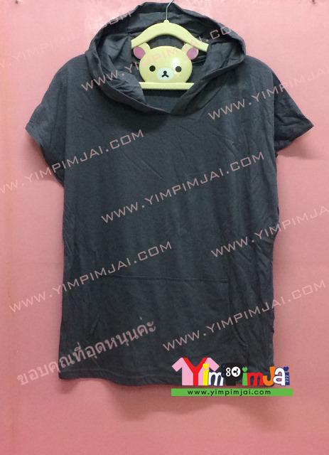 เสื้อฮู้ด สีเทา แขนสั้น หมวก มีกระเป๋า สกรีนตามสั่ง เสื้อเปล่า