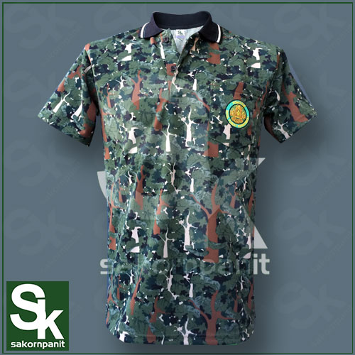 เสื้อโปโล ลายพรางล้วน (ป่าไม้) (ผ้ากีฬา)..