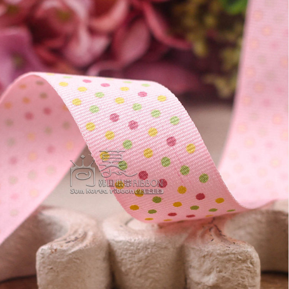 ริบบิ้นผ้าลูกฟูกเกาหลี สีหวานลายจุด ขนาด กว้าง 4 ซม..#FD