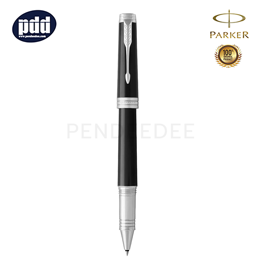 ปากกาสลักชื่อ PARKER ปากกาโรลเลอร์บอล ป๊ากเกอร์ พรีเมี่ย สีดำ คลิปเงิน PARKER Premier Black Lacquer CT Rollerball Pen