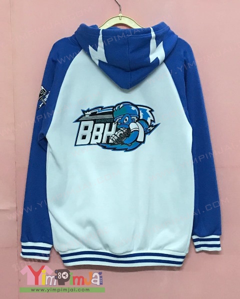 เสื้อฮู้ดเบสบอลตัดโชว์กระเป๋า สกรีนหมวก อก หลัง