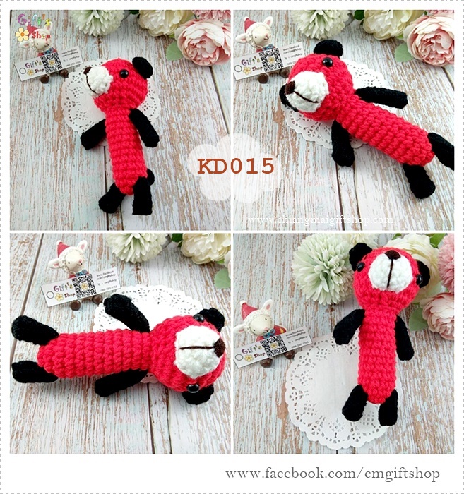 ตุ๊กตาน่ารัก ถักจากไหมพรม งานแฮนด์เมด น้องหมีสีแดง