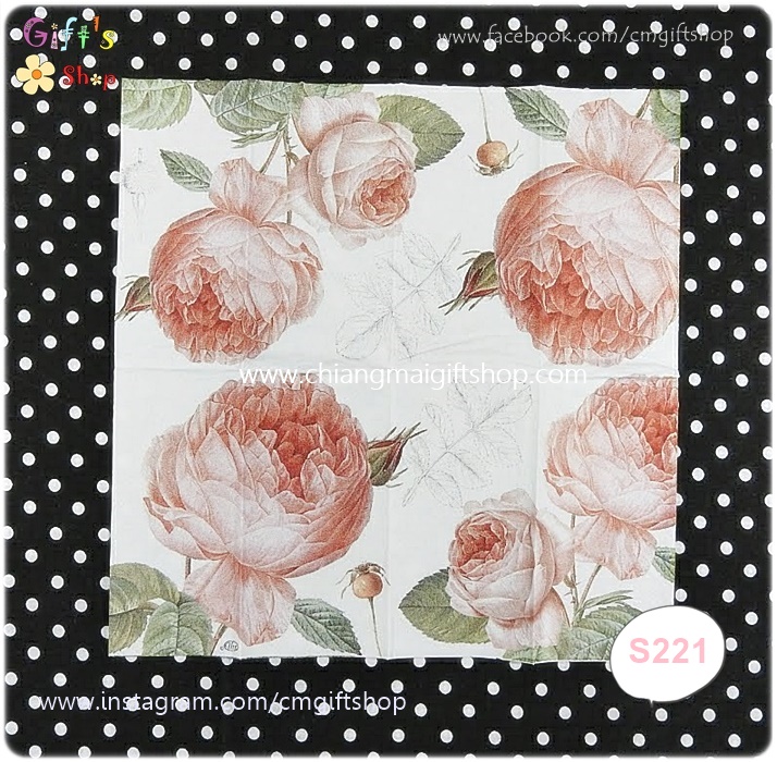 กระดาษแนปกิ้นยุโรป, ลายดอกกุหลาบ, ลายดอกกุหลาบสีแดง, ลายดอกกุหลาบสีโอลด์โรส, พื้นหลังสีขาว, ELISABETH