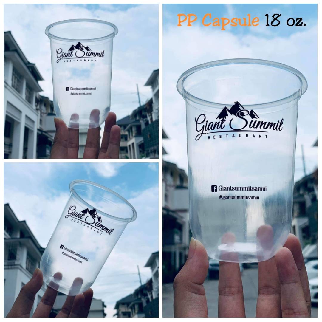 สกรีนแก้ว PP Capsule แก้วพลาสติก แก้วกาแฟ แก้วชานมไข่มุก