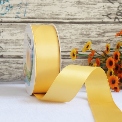 ริบบิ้นผ้าซาติน 2 หน้า สีเหลือง 50 หลา (Buttercup)# WX031