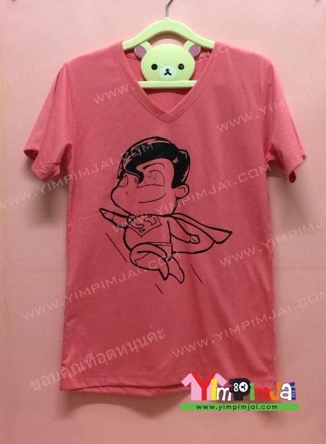 เสื้อยืด สีชมพู แขนสั้น สกรีนตามสั่ง การ์ตูนซุปเปอร์แมน The Sup