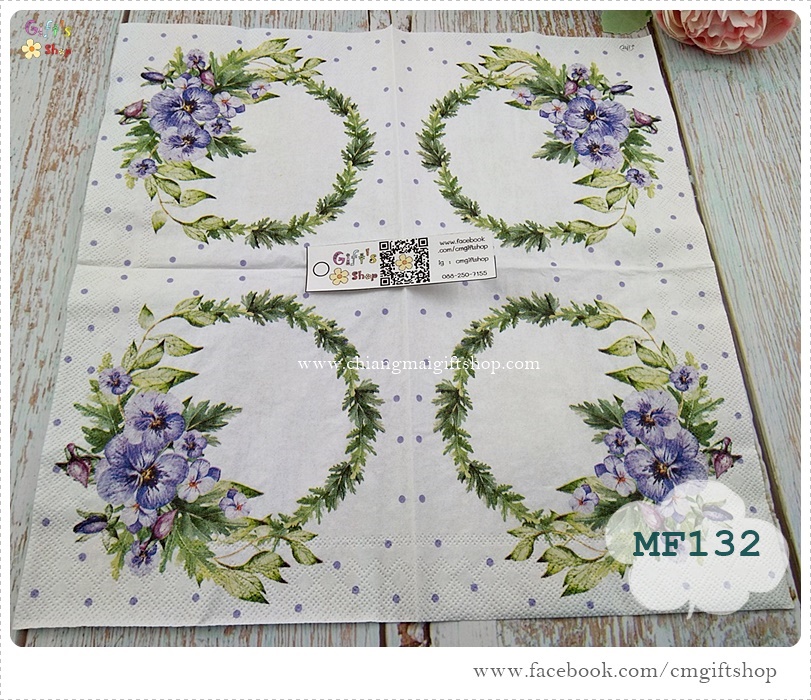 กระดาษแนปกิ้นยุโรป, Pansy wreath lilac, ลายวงหรีดดอกแพนซีสีม่วงกับใบไม้, ดอกไม้สีม่วง, พวงหรีดดอกไม้สีม่วง, พื้นหลังสีขาว