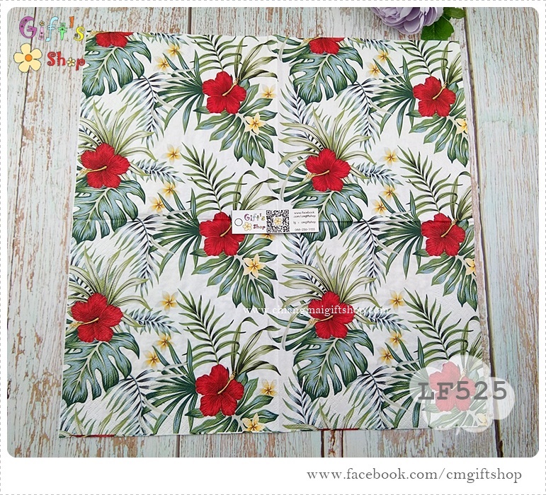 กระดาษแนปกิ้นยุโรป ,ลาย Hibiscus, ลายดอกไม้, ลายดอกชบา, ลายใบมอนสเตอร่า, ลายใบไม้, ลายทรอปิคอล, ลายแนวทะเล, พื้นหลังสีขาว, ลายดอกไม้สีแดง