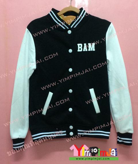 เสื้อกันหนาว เบสบอล สีดำ แขนยาวขาว ลายตามสั่ง เสื้อห้อง เสื้อรุ่น BAM SCISSORS 04