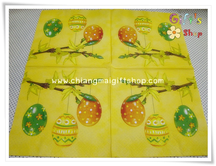 กระดาษแนปกิ้นยุโรป, ลายไข่อีสเตอร์, ลายดอกไม้, ลายจุด, พื้นหลังสีเหลือง, ลายไข่, เทศกาลอีสเตอร์
