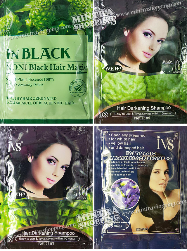 แชมพูย้อมผม IVS สูตรลูกยอ แชมพูสมุนไพรเปลี่ยนสีผม - สีดำ Hair Darkening Shampoo แชมพูปิดผมขาว