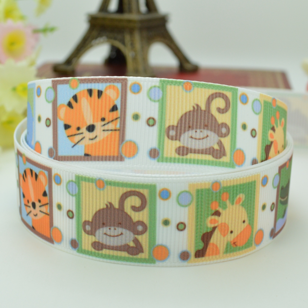 ริบบิ้นผ้าพิมพ์ลาย น้องสัตว์น่ารัก กว้าง 22 mm #AN07