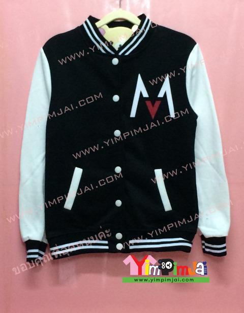 เสื้อกันหนาว เบสบอล สีดำ แขนยาวขาว ลายตามสั่ง เสื้อห้อง เสื้อรุ่น M MAROON 5