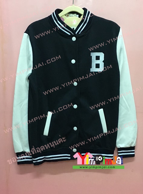 เสื้อกันหนาว เบสบอล สีดำ แขนยาวขาว กระดุม ลายตามสั่ง เสื้อห้อง เสื้อรุ่น P N B