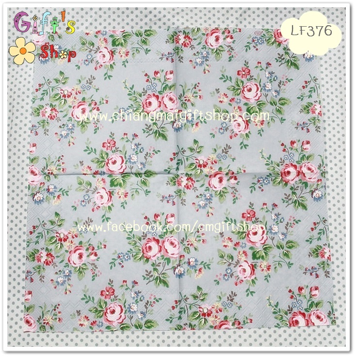 กระดาษแนปกิ้นยุโรป, ลายดอกกุหลาบสีชมพู, ลายดอกกุหลาบสีฟ้า, ลายช่อดอกไม้เล็กๆ, พื้นหลังสีฟ้าอมเทา, ลายของ Cath kidston, ลายดอกกุหลาบ
