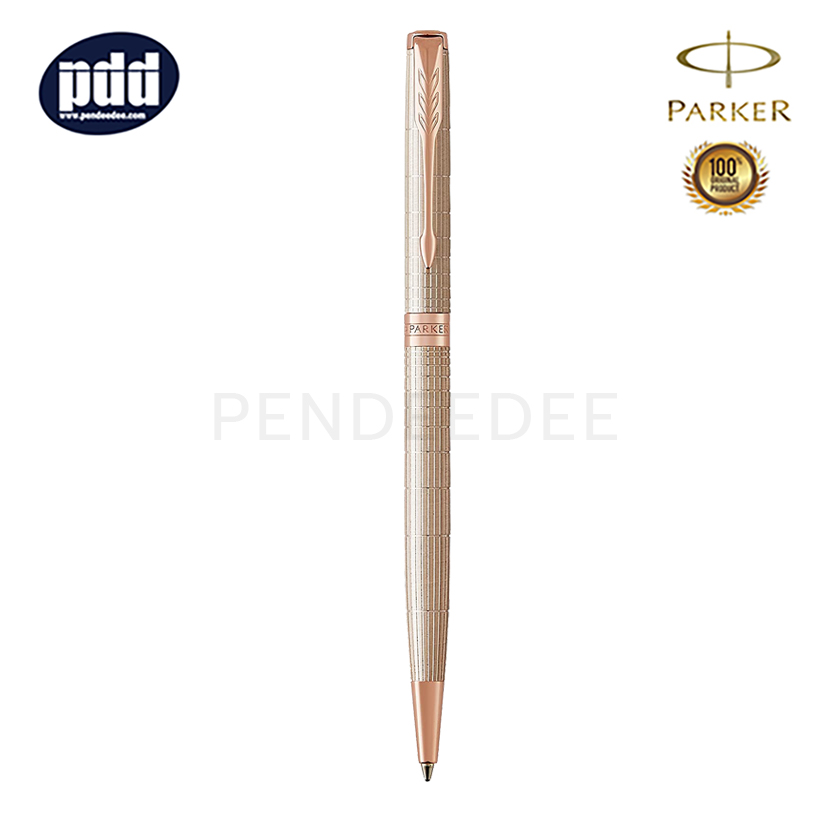 PARKER ปากกาลูกลื่นสลิม ป๊ากเกอร์ ซอนเนต เพรสทีจ ชิเซิล ซิลเวอร์ สีเงิน คลิปพิงค์โกลด์ PARKER Sonnet Slim Prestige Chiselled Silver PGT Ballpoint Pen