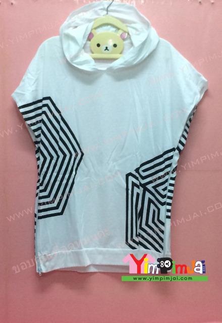 เสื้อฮู้ด สีขาว แขนกุด หมวก สกรีนตามสั่ง ลายวง EXO