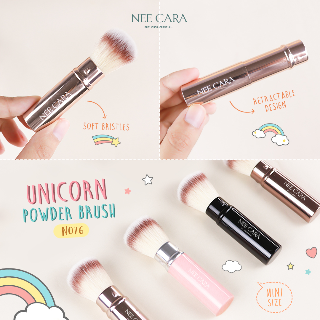 N076 BRUSH #แปรงปัดแป้งยูนิคอนไซส์มินิ ขนแปรงสังเคราะห์นุ่ม มาพร้อมปลอกป้องกันเลอะ สามารถพกพาสะดวก