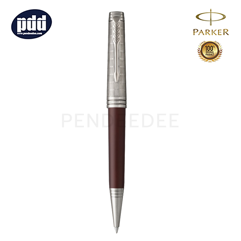 ปากกาสลักชื่อ PARKER ปากกาลูกลื่น ป๊ากเกอร์ พรีเมี่ย คัสทัม สีแดงเข้ม คลิปเงิน PARKER Premier Custom Crimson Red CT Ballpoint Pen