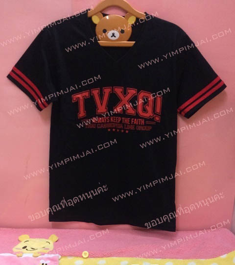 เสื้อยืด สีดำ แขนสั้น สกรีนตามสั่ง TVXQ