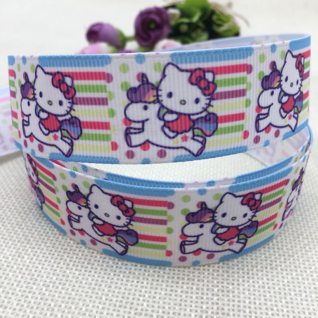 ริบบิ้นผ้าพิมพ์ลายคิตตี้ Hello Kitty กว้าง 25 mm #HK52