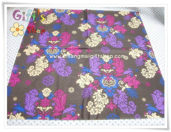 กระดาษแนปกิ้น ลายวินเทจ ขาว ม่วง ชมพู พื้นหลังสีเทา เข้ม ดำ