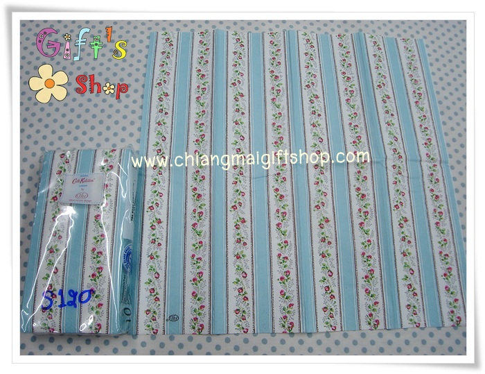กระดาษแนปกิ้น ลายดอกไม้ ลายทาง สีฟ้า