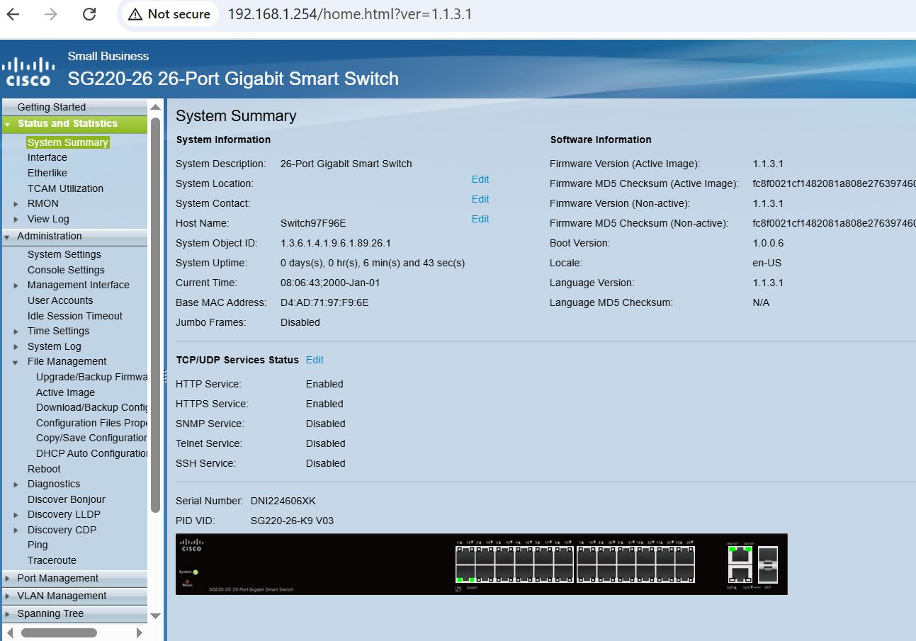 switch cisco sg220 26 port gigabit GUI สวิทซิสโก้กิกะบิตมือสองพร้อมใช้งาน