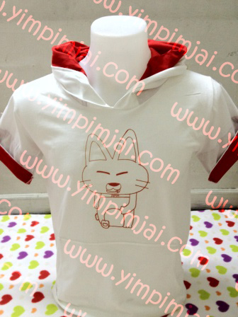 เสื้อฮู้ดสกรีนลายแมว หูแมวแดง