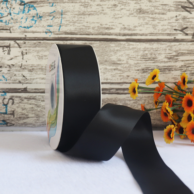 ริบบิ้นผ้าซาติน 2 หน้า สีดำ 50 หลา (Black)# WX004