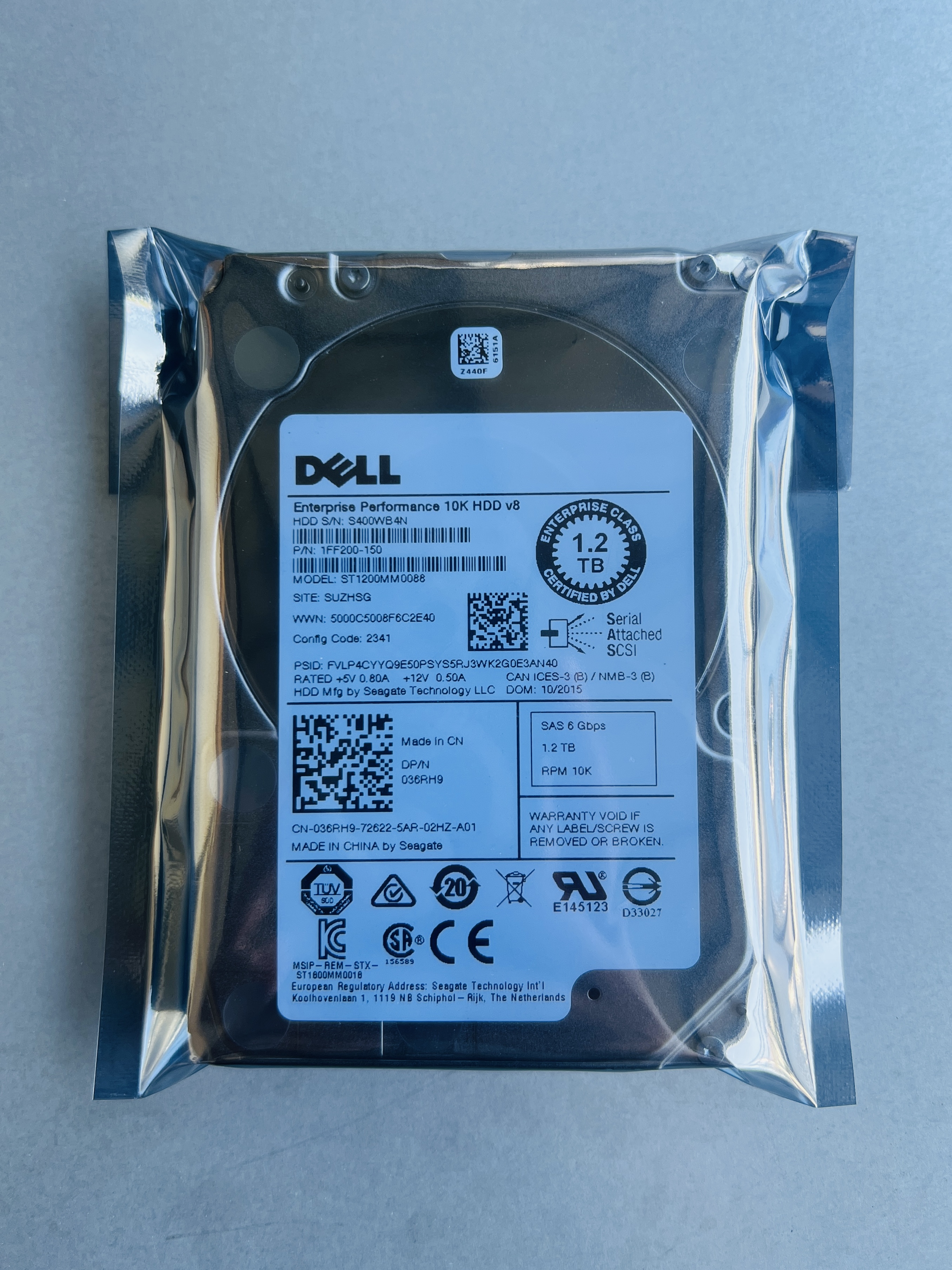 hdd dell sas 1.2TB 10k 036RH9 ฮาร์ดดิสเซิร์ฟเวอร์เดลมือสองพร้อมใช้งาน