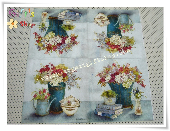 กระดาษแนปกิ้นยุโรป, ลายแจกันดอกไม้สีเขียว, ลายดอกไม้สีแดง, ลายดอกไม้สีเหลือง, ลายดอกไม้สีม่วง, ลายแจกันดอกไม้, ลายวินเทจ