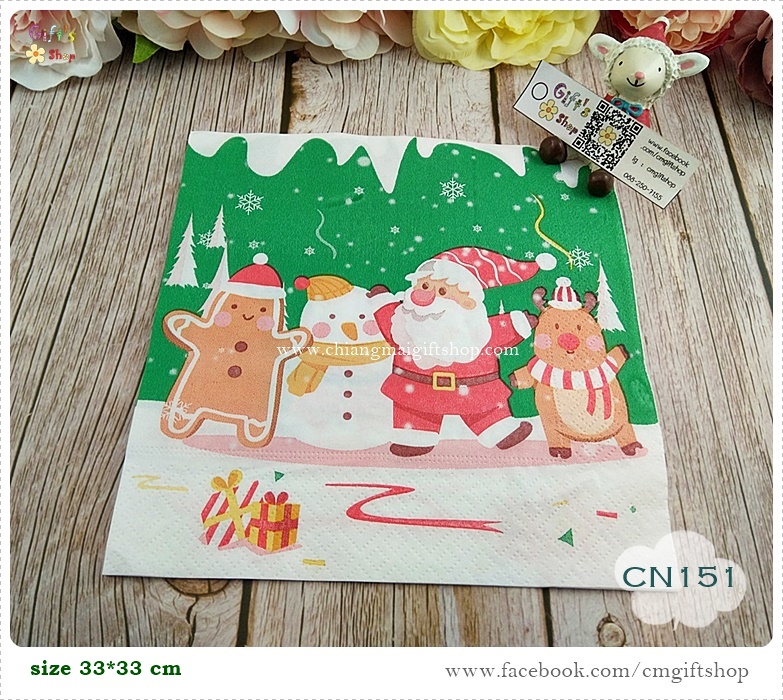 กระดาษแนปกิ้น, ลายซานตาคลอส, ลายซานต้า, ลายคริสต์มาส, ลายตุ๊กตาหิมะ, ลายการ์ตูน, พื้นหลังสีเขียว, ลายเทศกาล