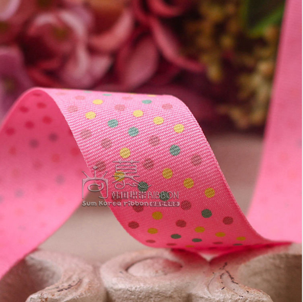 ริบบิ้นผ้าลูกฟูกเกาหลี สีหวานลายจุด ขนาด กว้าง 4 ซม..#FD