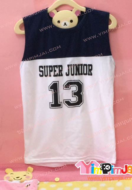 เสื้อยืด สีดำล่างขาวบน แขนกุด สกรีนตามสั่ง Super Junior 13