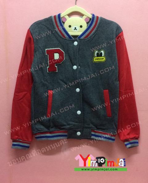 เสื้อกันหนาว เบสบอล สีเทา แขนยาวแดง ลายตามสั่ง เสื้อห้อง เสื้อรุ่น P